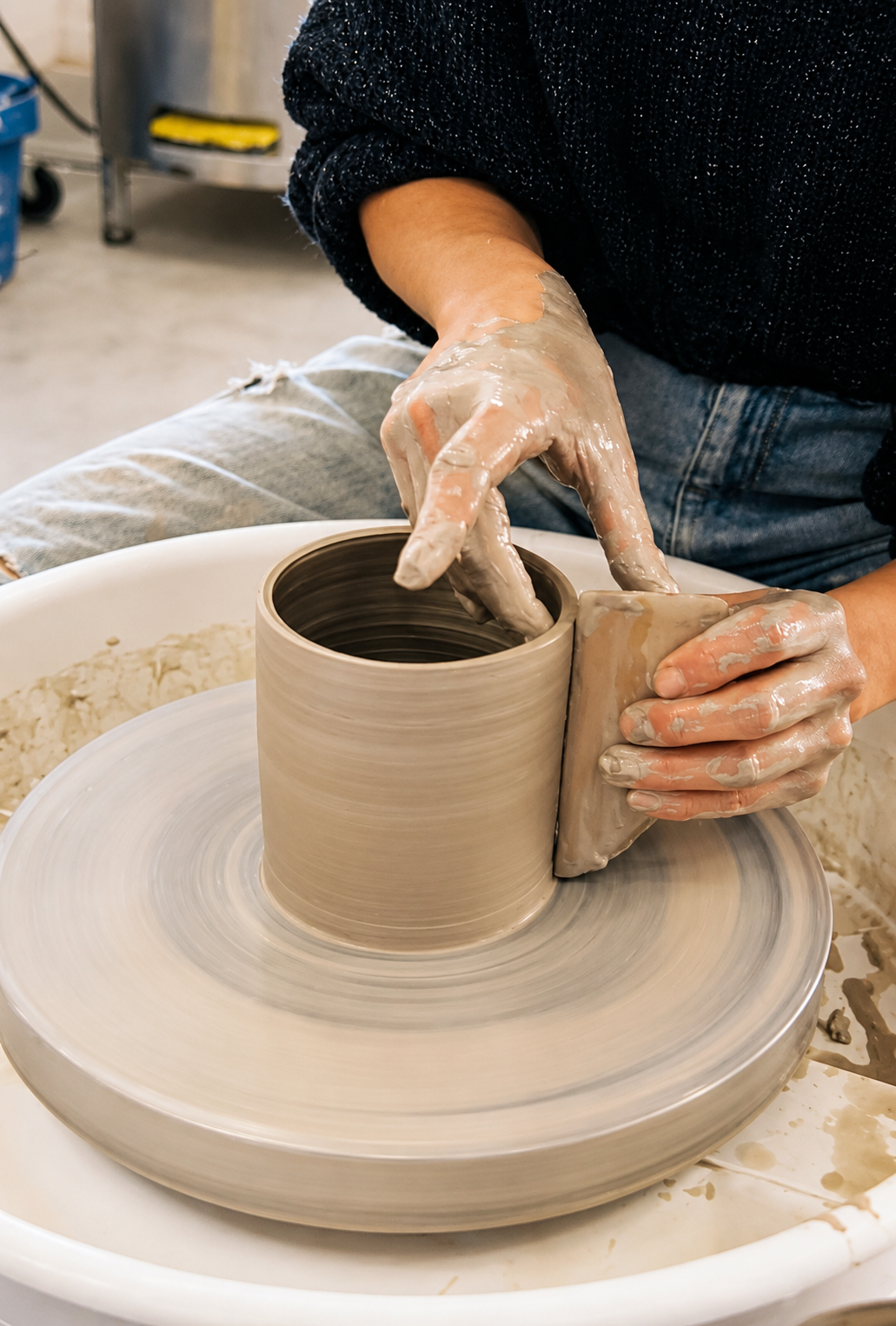 Atelier de poterie baigné de lumière